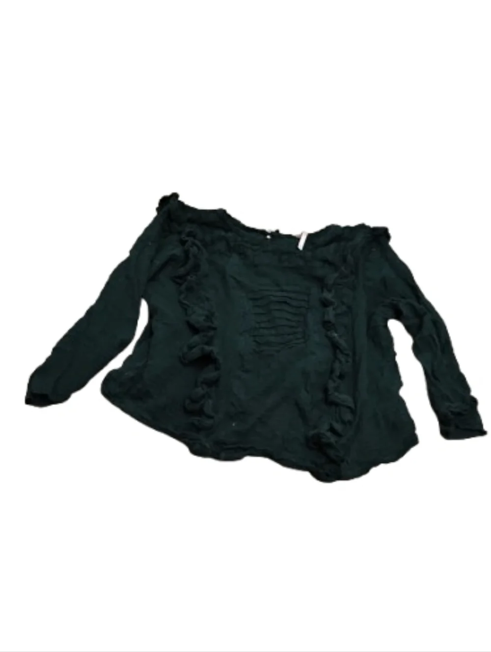 Free People Cropped Sleevee Ruffled Green Gauze Top Sz M